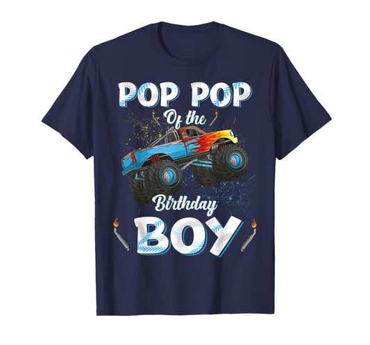 Pop Pop Of The Birthday Boy Monster Truck Bday Men Grandpa T-Shirt