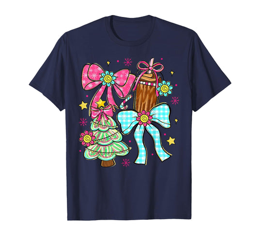 Christmas Tree Coquette Bow Cocoa Santa Women Xmas Pajamas T-Shirt