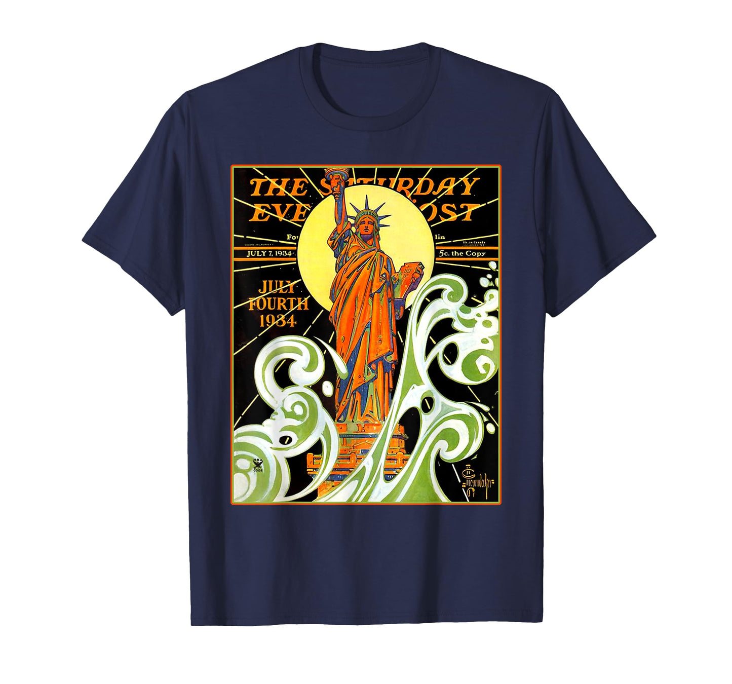 Lady Liberty Statue Of Liberty Waves NYC New York Vintage T-Shirt