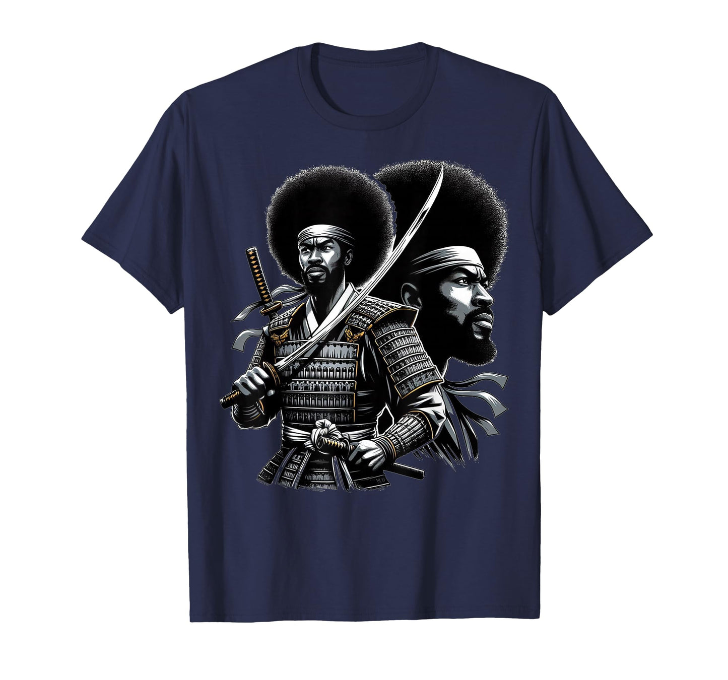 Afro American Samurai Anime Cartoon Japanese Bushido Warrior T-Shirt