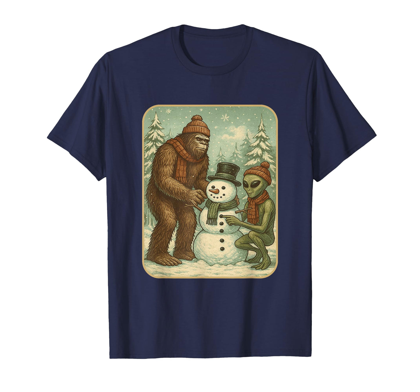 Winter Bigfoot Alien Snowman Christmas Men Boys Women T-Shirt