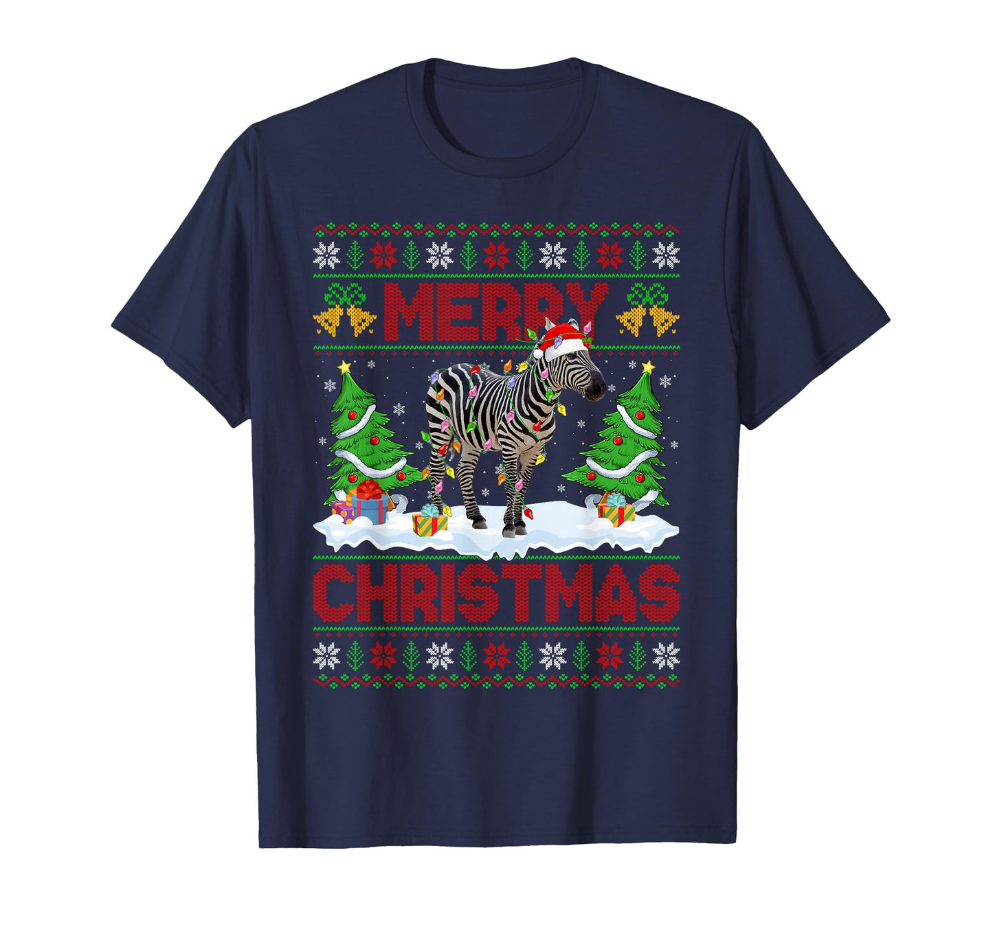 Zebra Ugly Xmas Sweater Funny Animal Lights Christmas T-Shirt