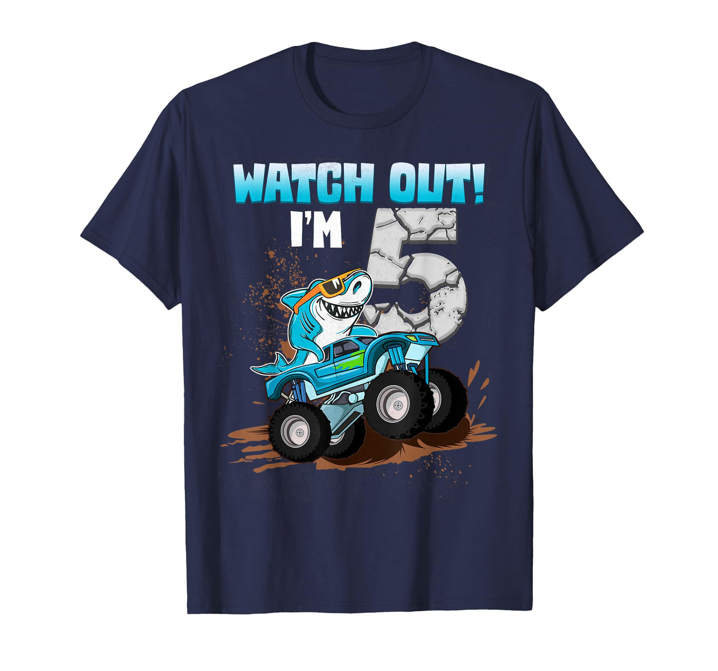 5 Years Old 5th Birthday Shark Boy Girl Monster Truck Gamer T-Shirt