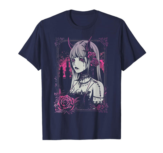 Anime European Goth Castle Sad Kawaii Rose Devil Flowers T-Shirt
