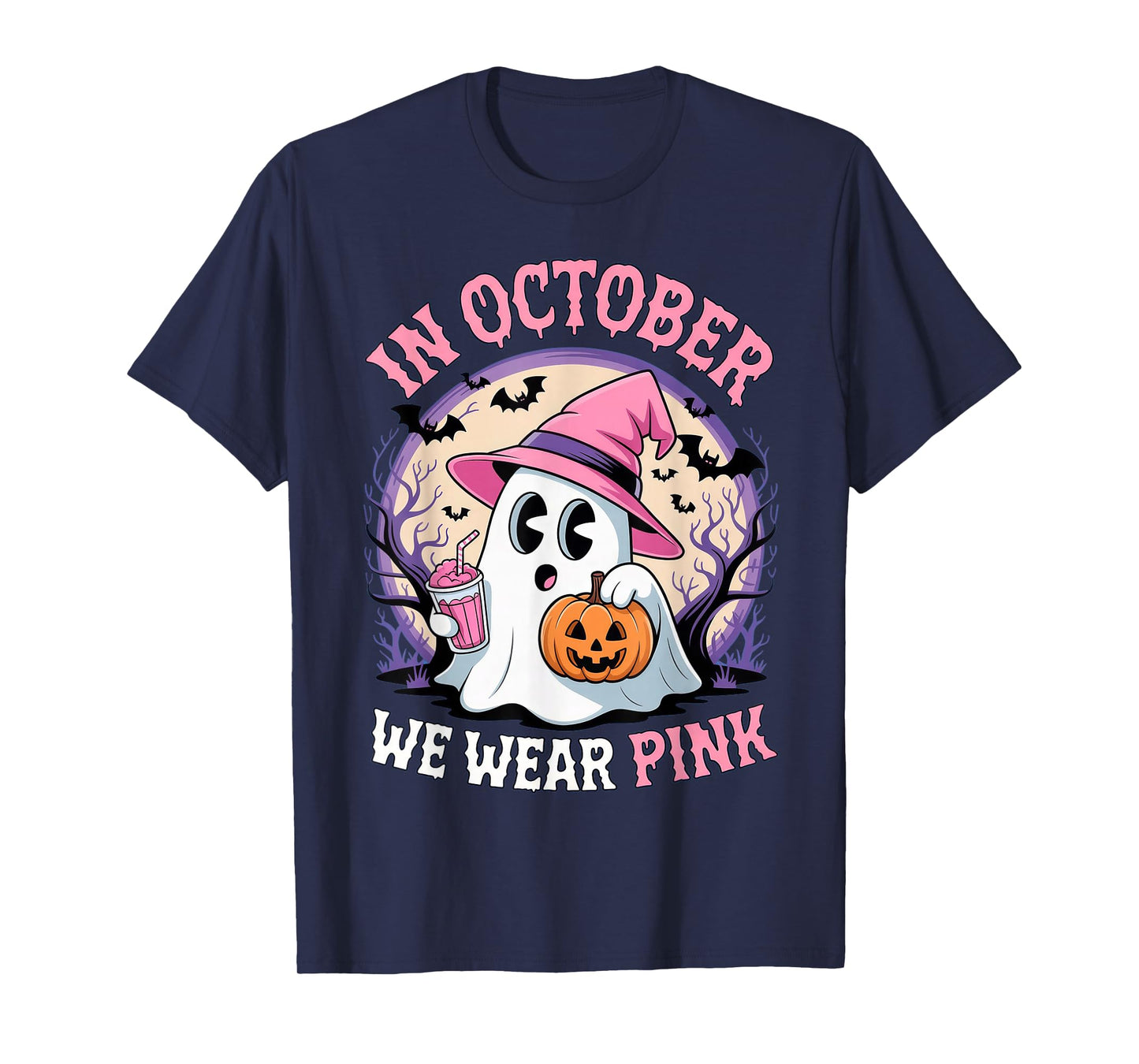 Breast Cancer in October We Wear Pink Ghost T-Shirt