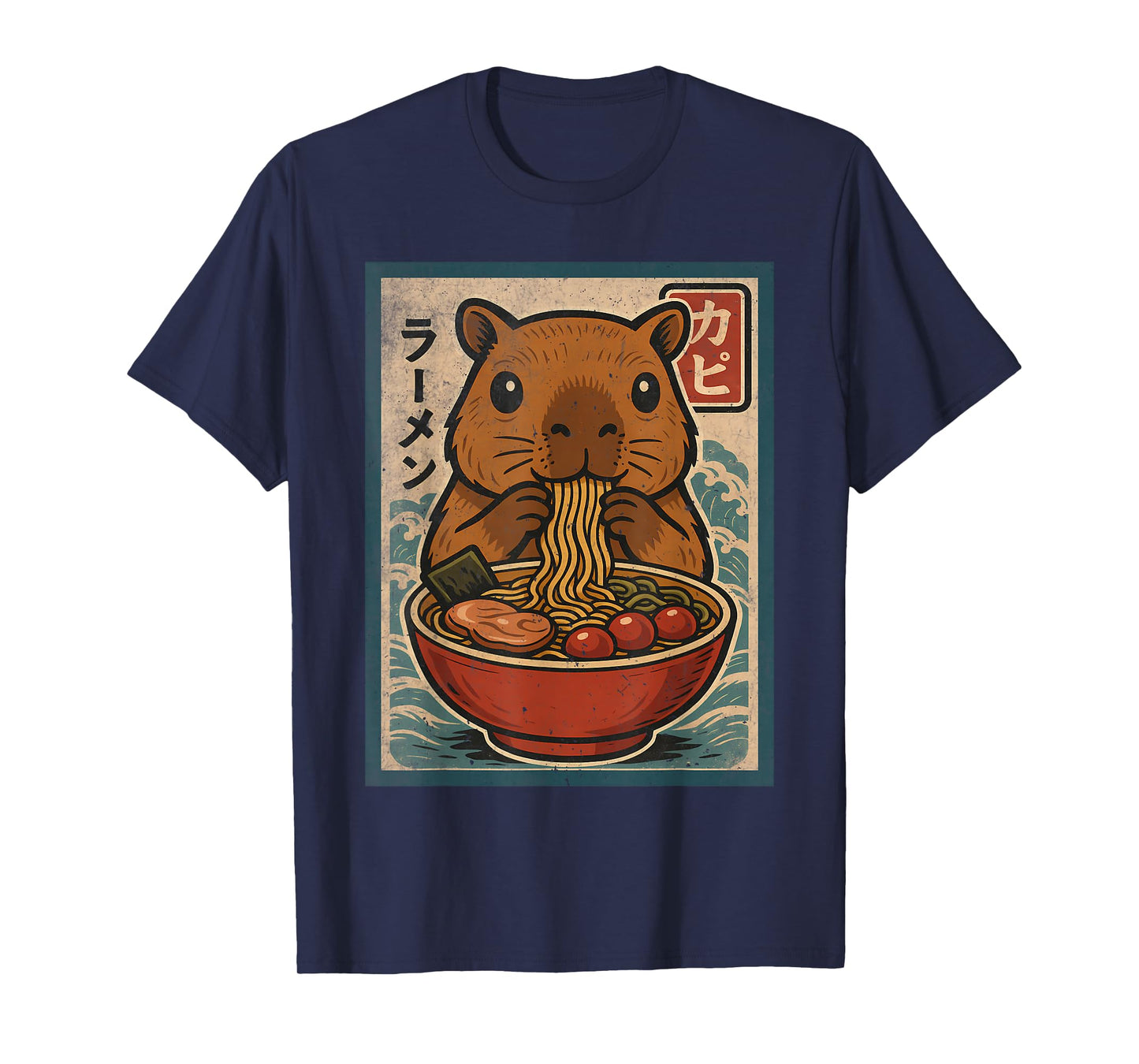 Kawaii Capybara Eating Ramen Noodles Cute Japanese Food T-Shirt