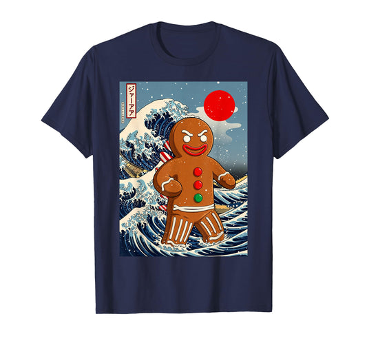 Gingerbread-Zilla Vintage Japanese Art Funny Christmas Xmas T-Shirt