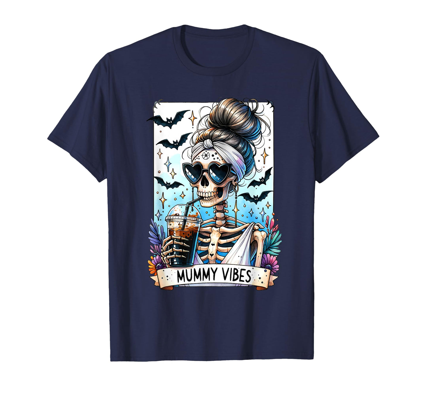 Tarot Card Mummy Vibes Spooky Season Skeleton Mom Halloween T-Shirt