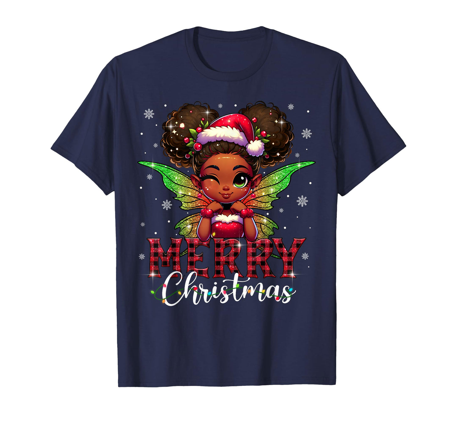 African American Merry Christmas Cute Black Girl Kids T-Shirt