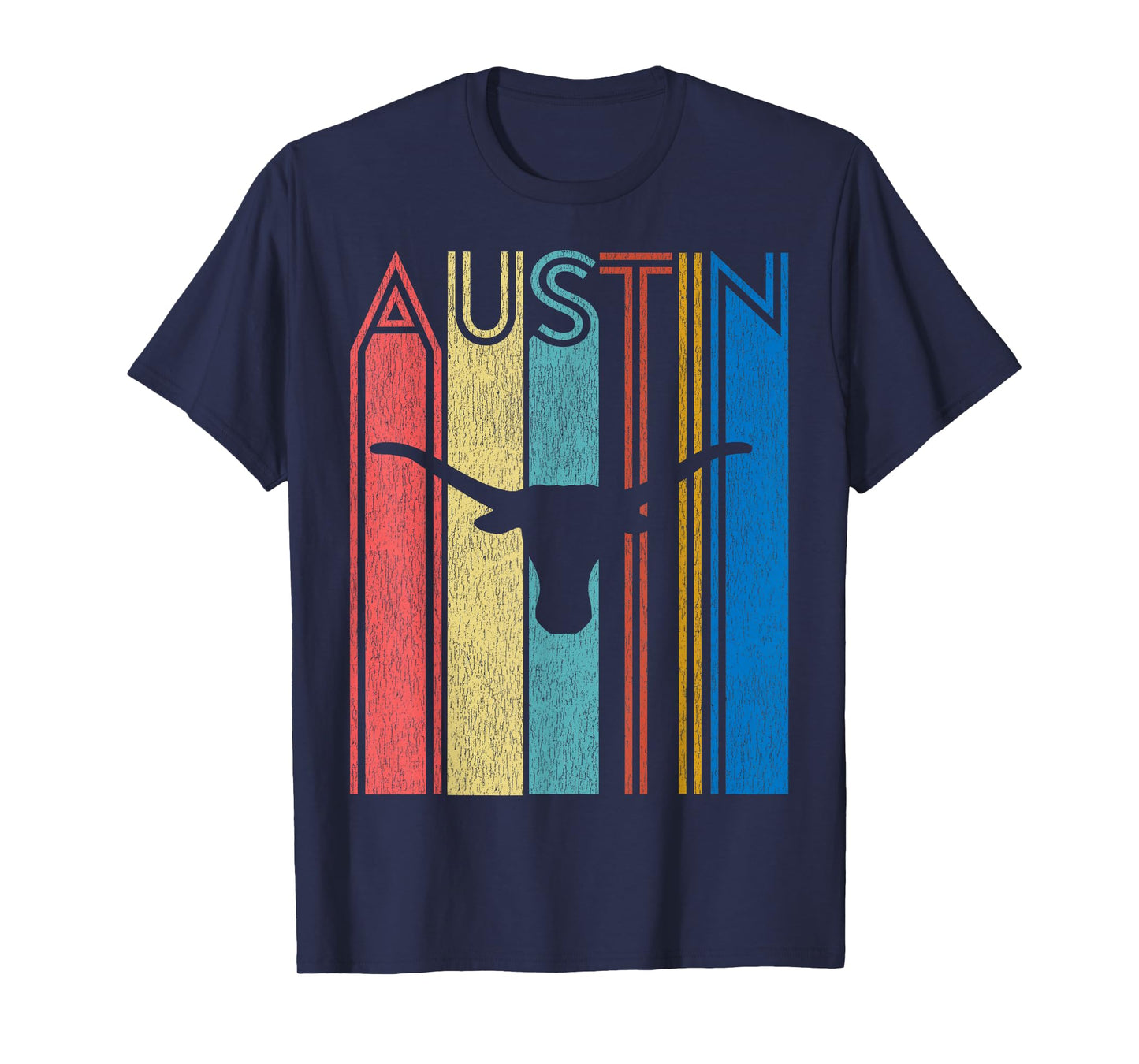 Retro Austin Longhorn Silhouette Skull Vintage Texas T-Shirt
