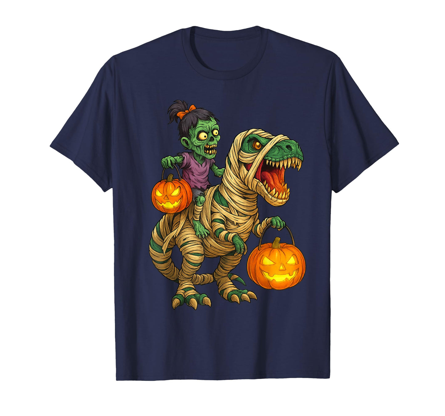 Zombie Girl Riding Mummy T Rex Halloween Kids Trick Or Treat T-Shirt