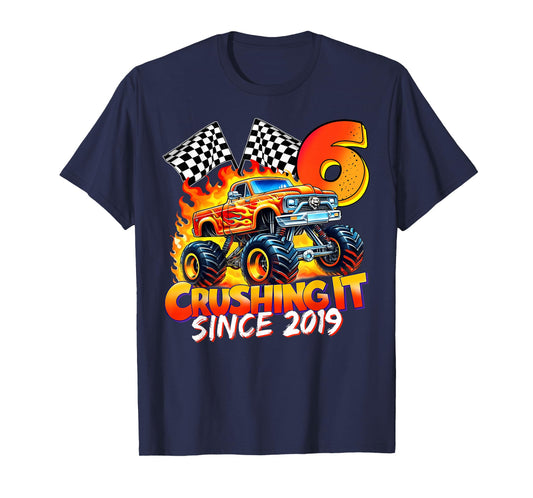 Monster Truck Birthday 6 Year Old Born 2019 6th Party Boys T-Shirt