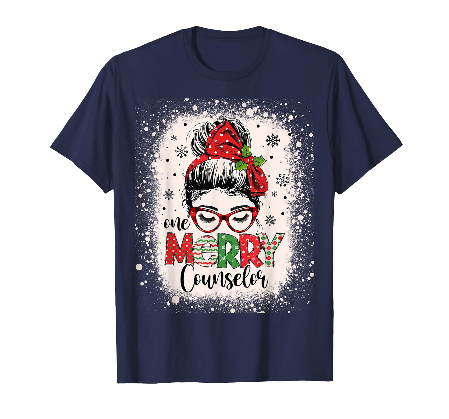 One Merry Counselor Messy Bun Christmas Counseling T-Shirt