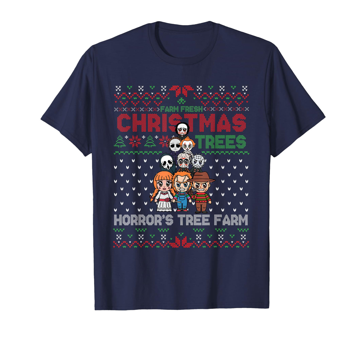 Christmas Trees Horror's Tree Farm, Scary Characters Xmas T-Shirt
