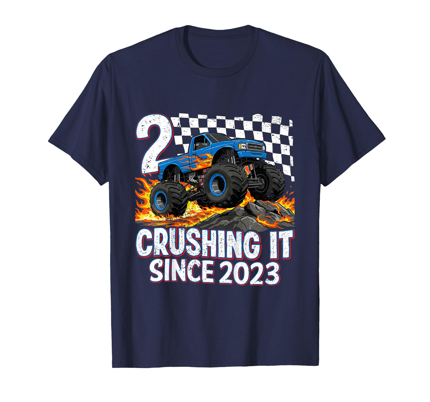 2nd Birthday Monster Truck 2 year Old Boys Party Born 2023 T-Shirt