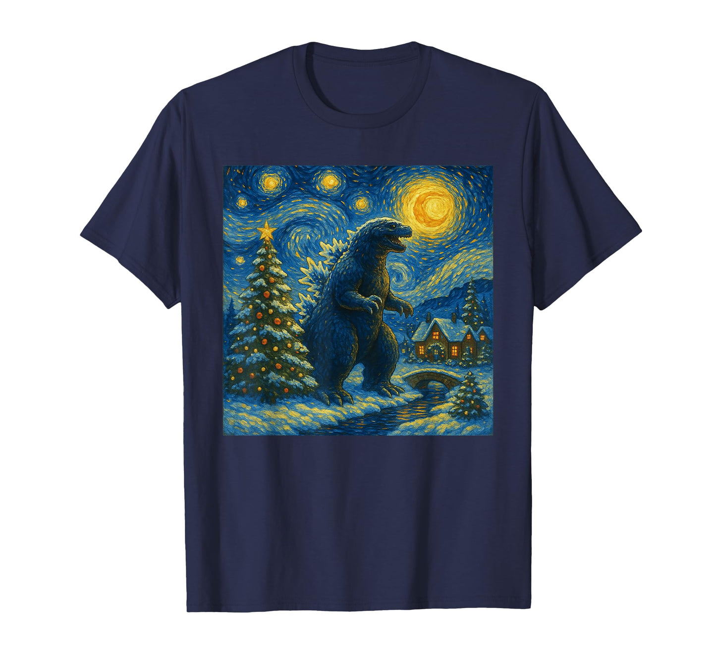 Kaiju Christmas Van Gogh Starry Night Japanese Monster T-Shirt