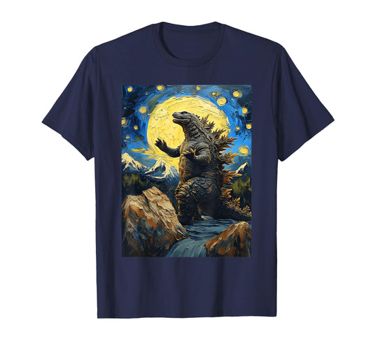 Japanese Monster Kaiju in Van Gogh Starry Night T-Shirt