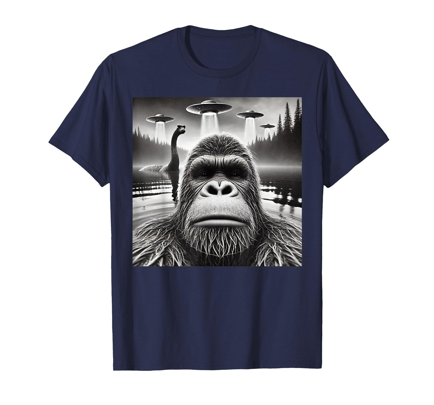 Bigfoot Lock Ness Monster Alien UFO Funny Graphic T-Shirt