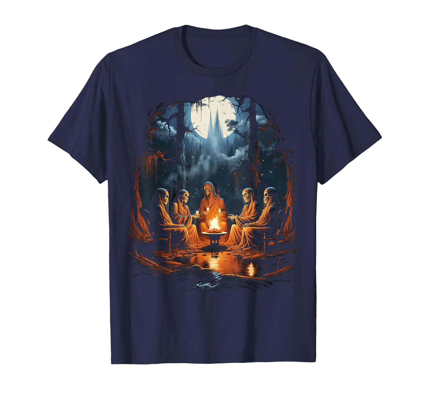 Vintage Ghost and Skeleton by Fire Camping Gothic Halloween T-Shirt