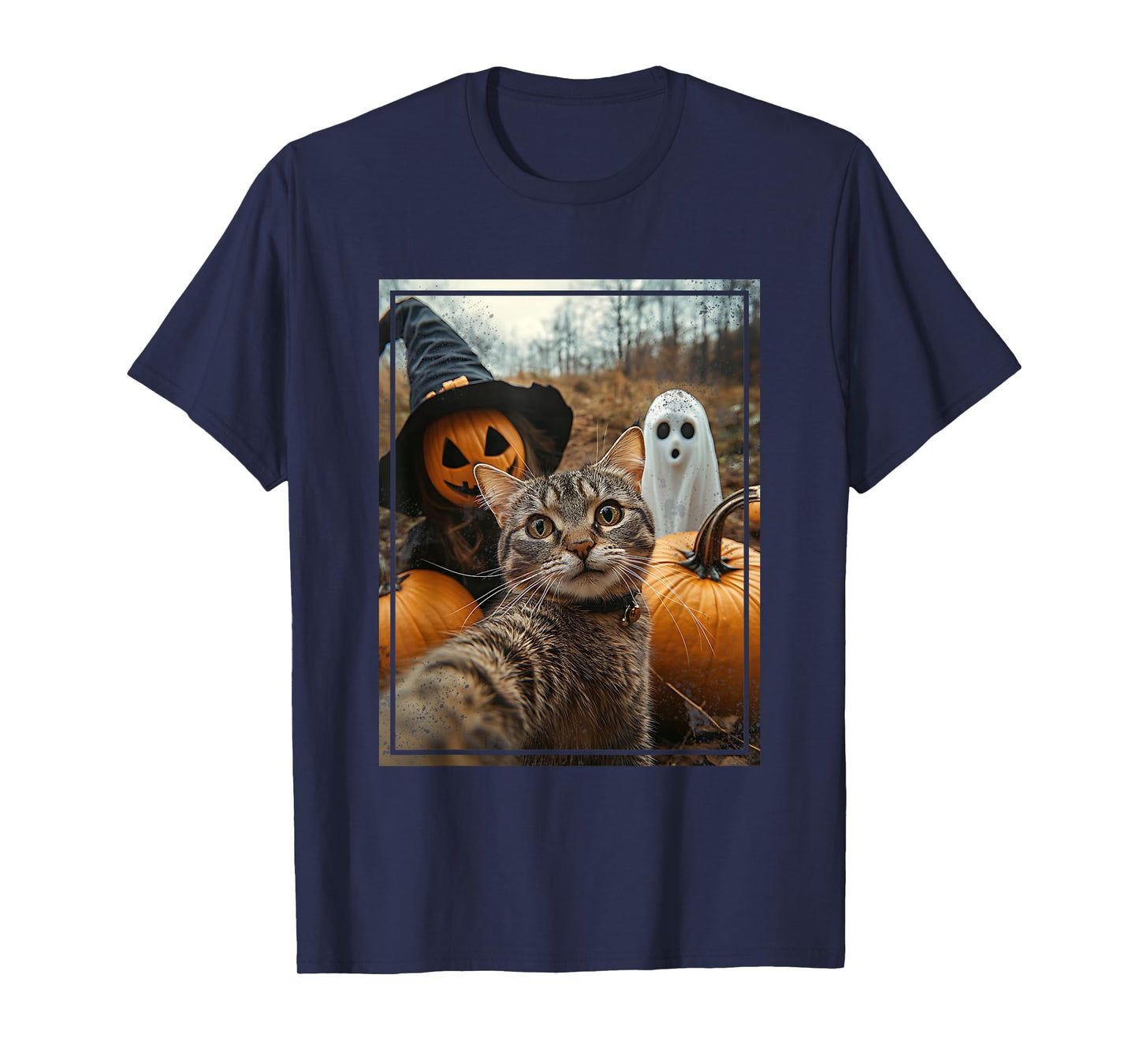 Orange Cat Selfie Halloween Pumpkin Patch Spooky Season T-Shirt