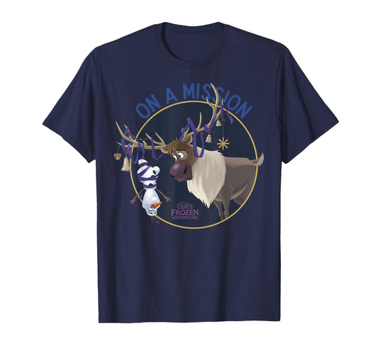Disney Frozen Olaf Sven Ribbon Bells Circle Design T-Shirt T-Shirt
