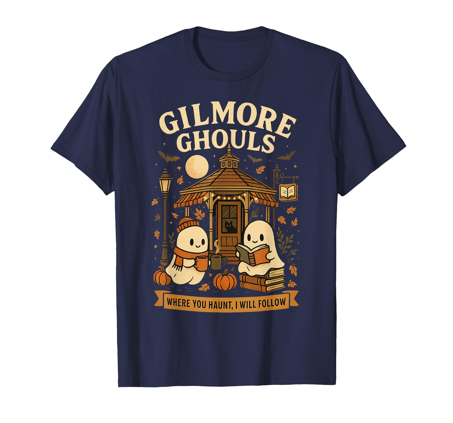 Cozy Ghouls Bookish Halloween Gazebo Scene T-Shirt