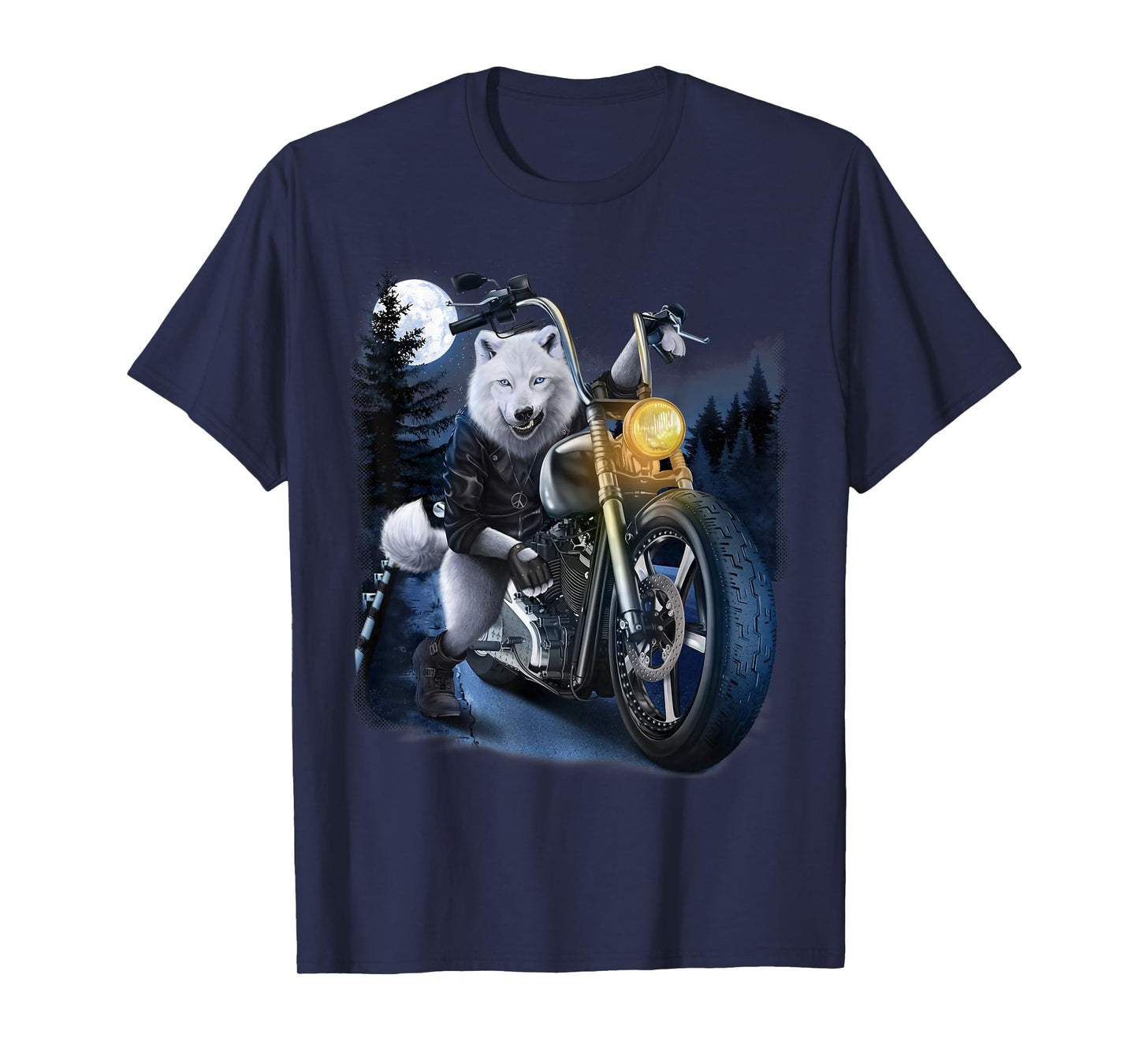 Wolf Riding Chopper Motorcycle in Full Moon T-Shirt