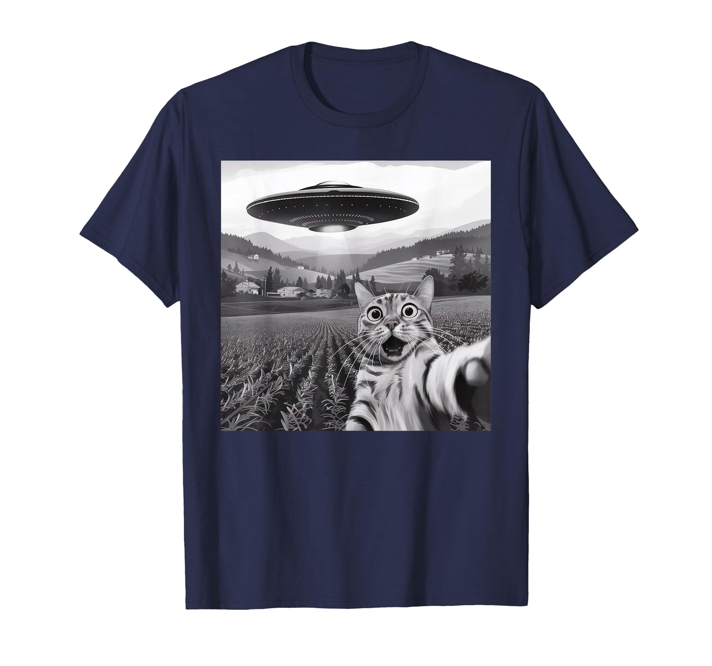 Cat Selfie With Alien UFO Cat Gifts For Men Women Kid T-Shirt