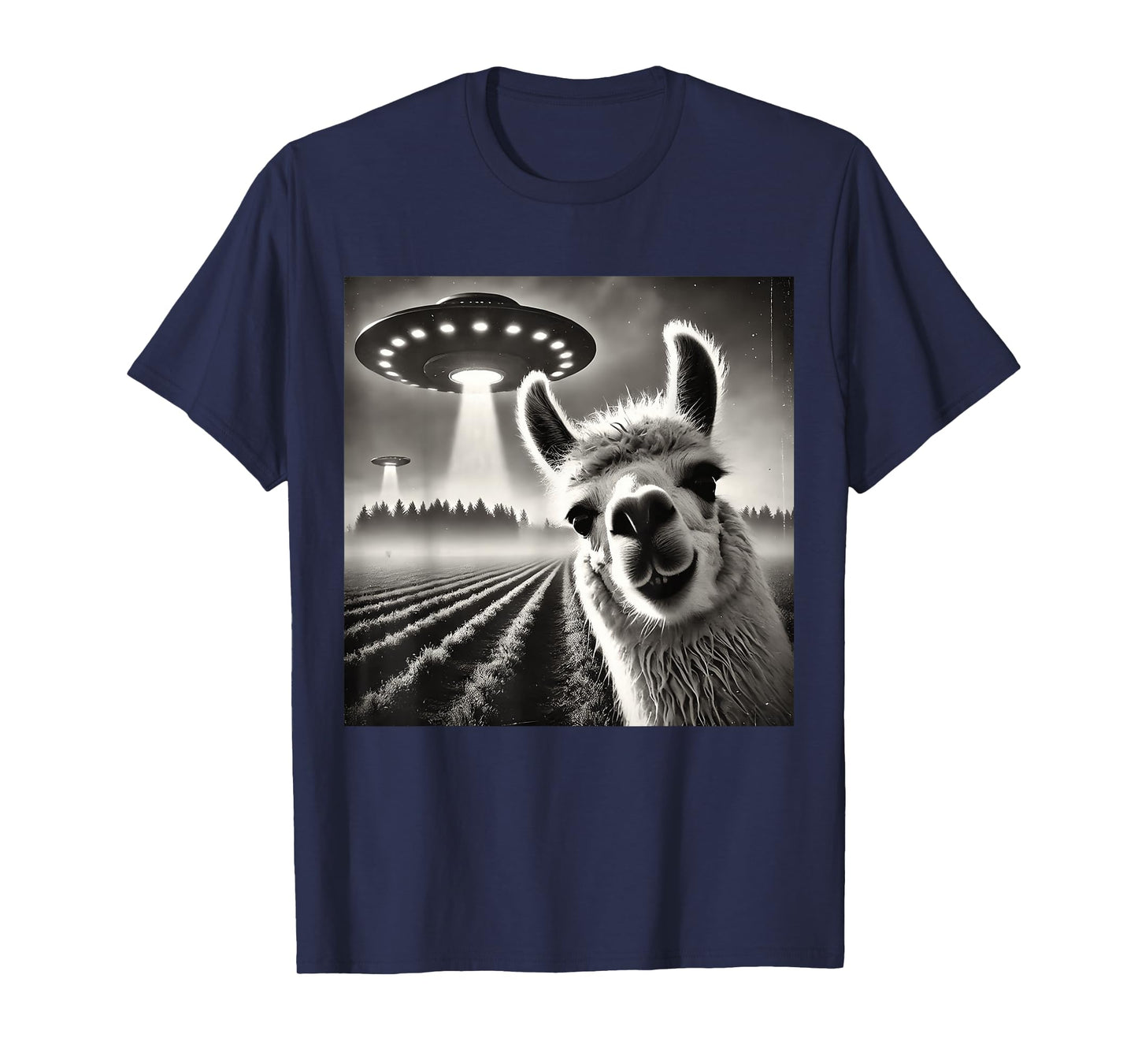 Funny Llama Alpaca Selfie UFOs T-Shirt