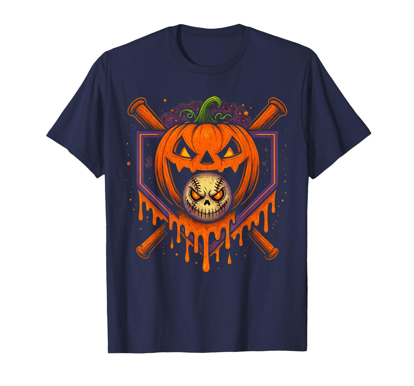 Pumpkin Halloween Baseball Ice Cream Drip Spooky Boys Youth T-Shirt