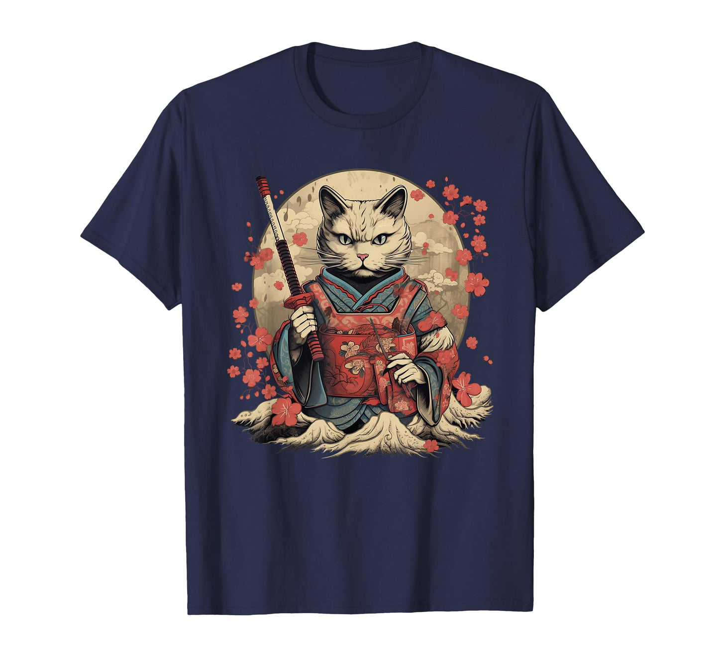 Vintage Japanese Samurai Ninja Cat Tattoo Kawaii T-Shirt