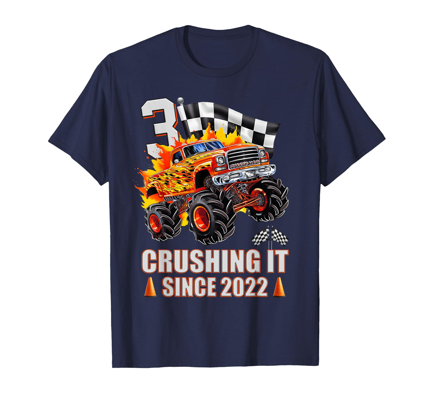 3 Crushing It Since 2022 3rd Birthday Monster Truck Kids T-Shirt