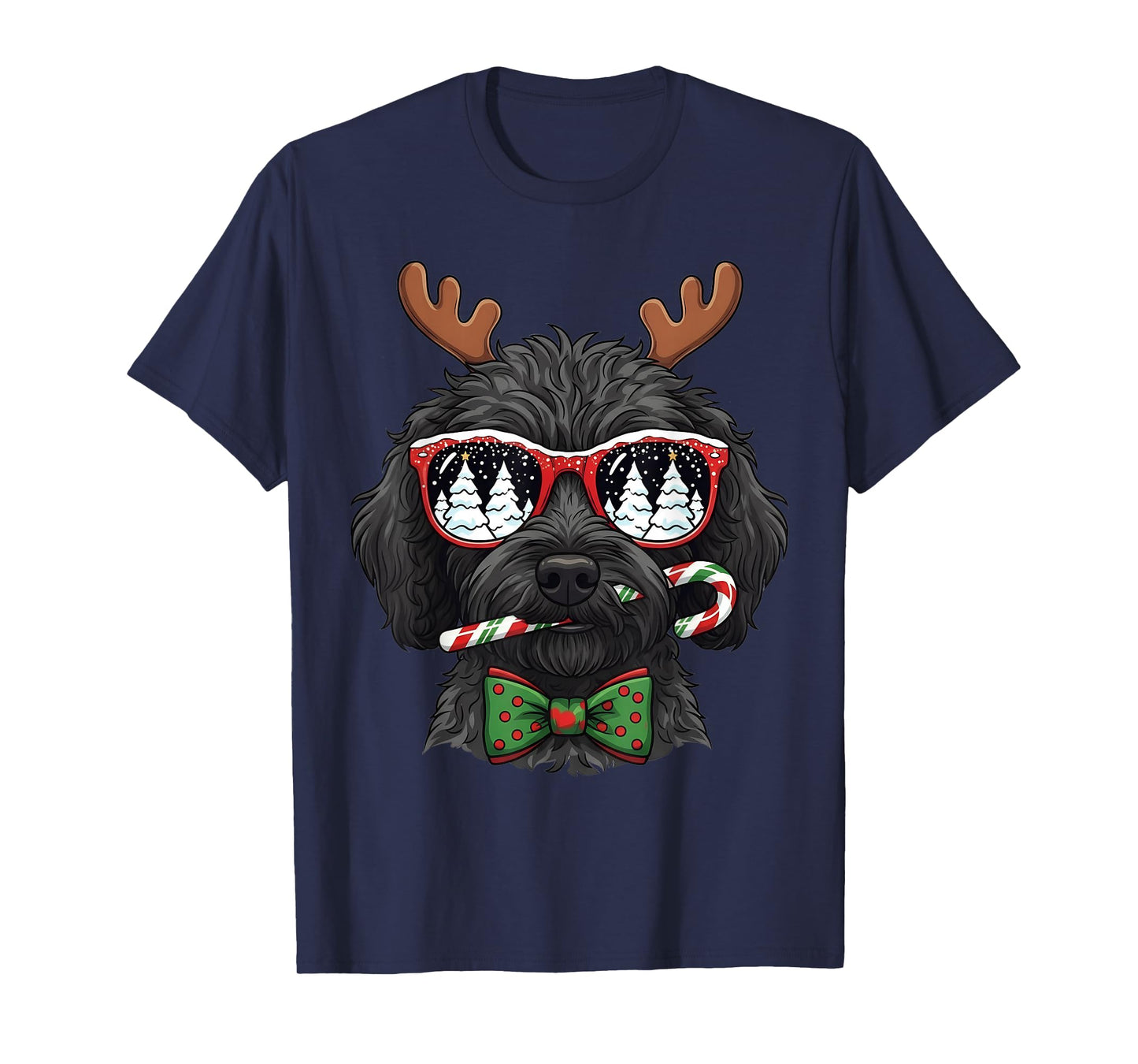 Black Doodle Christmas Reindeer Holiday Dog Lover Xmas T-Shirt
