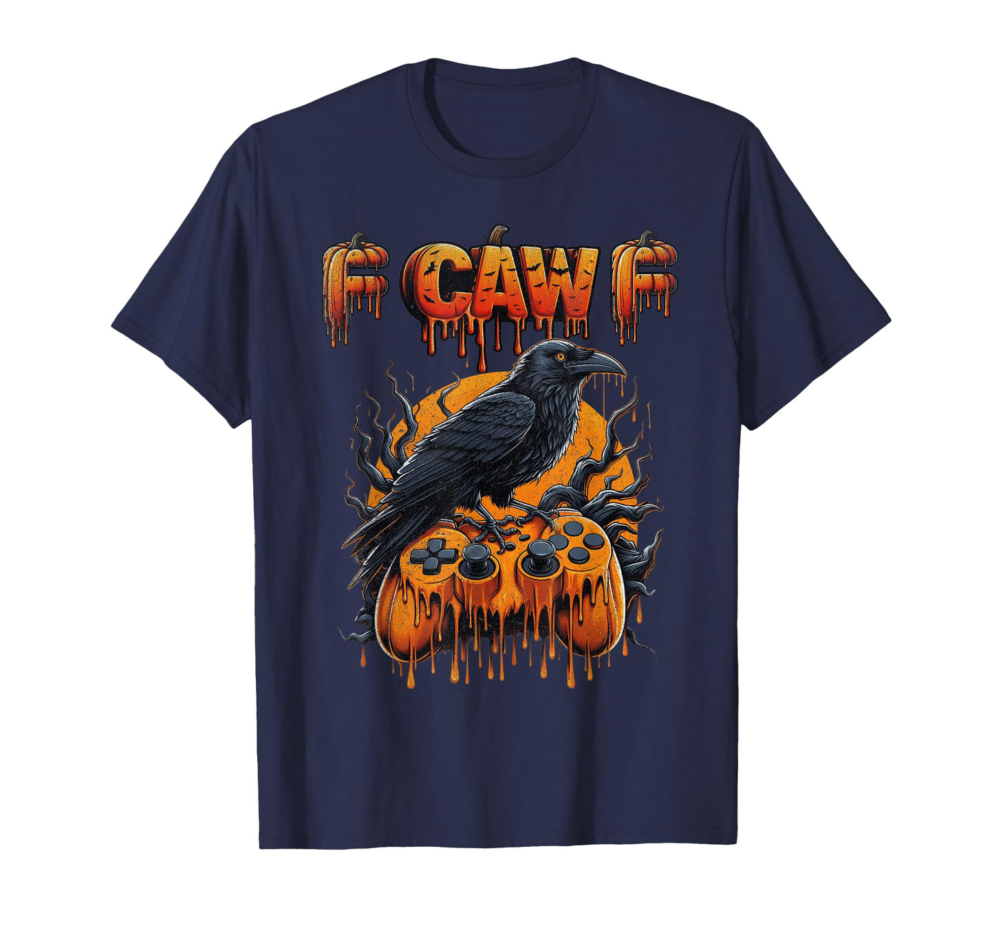 Halloween Gamer Pumpkin Dripping Gaming Crow Raven Bird Drip T-Shirt