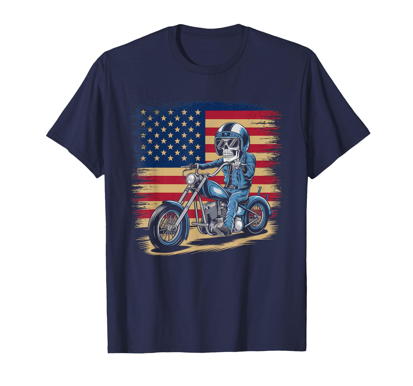 American Flag Motorcycle Tshirt USA Flag Biker Retro T-Shirt