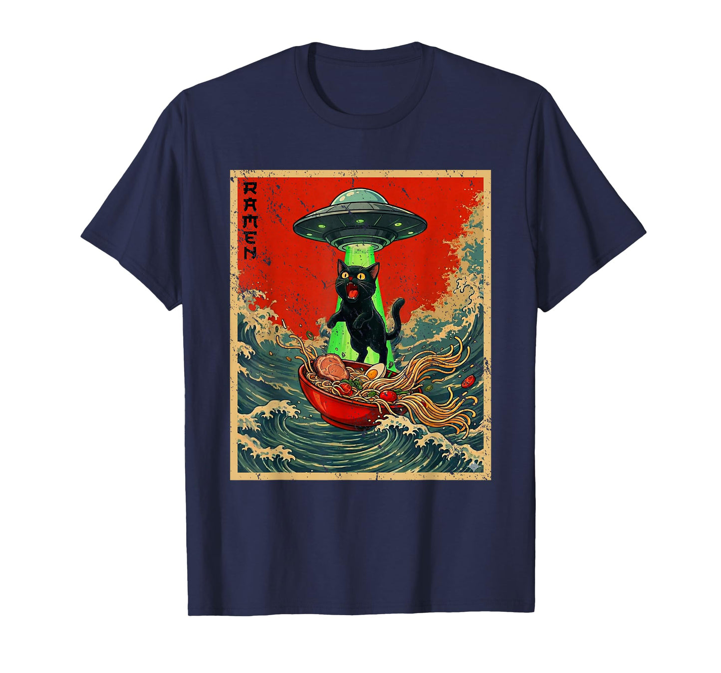 Cat Ramen UFO Japanese Anime Graphic Tees Men Women Teens T-Shirt
