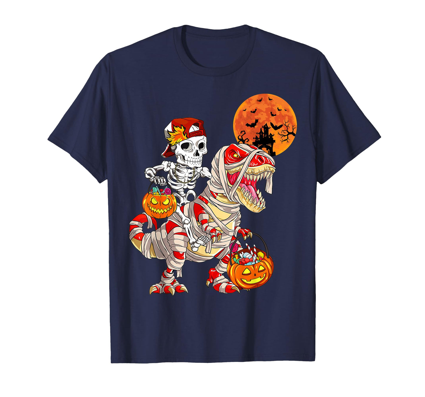 Cool Skeleton Cap Dino Mummy Toddler Boy Halloween Boys Kids T-Shirt
