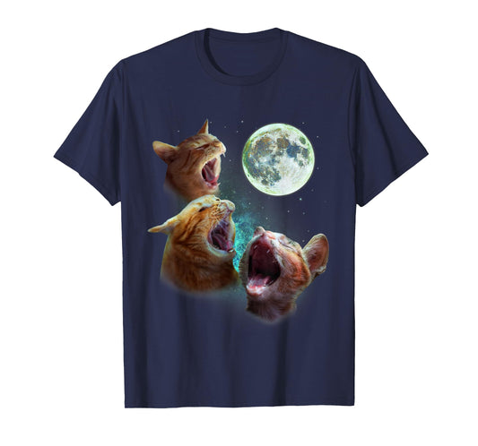Three Orange Tabby Cats Howl At Moon 3 Wolfs - Funny Parody T-Shirt