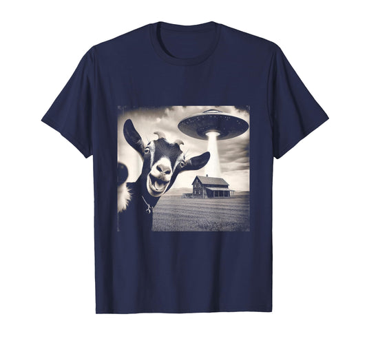 Alien Goat Selfie with UFO T-Shirt