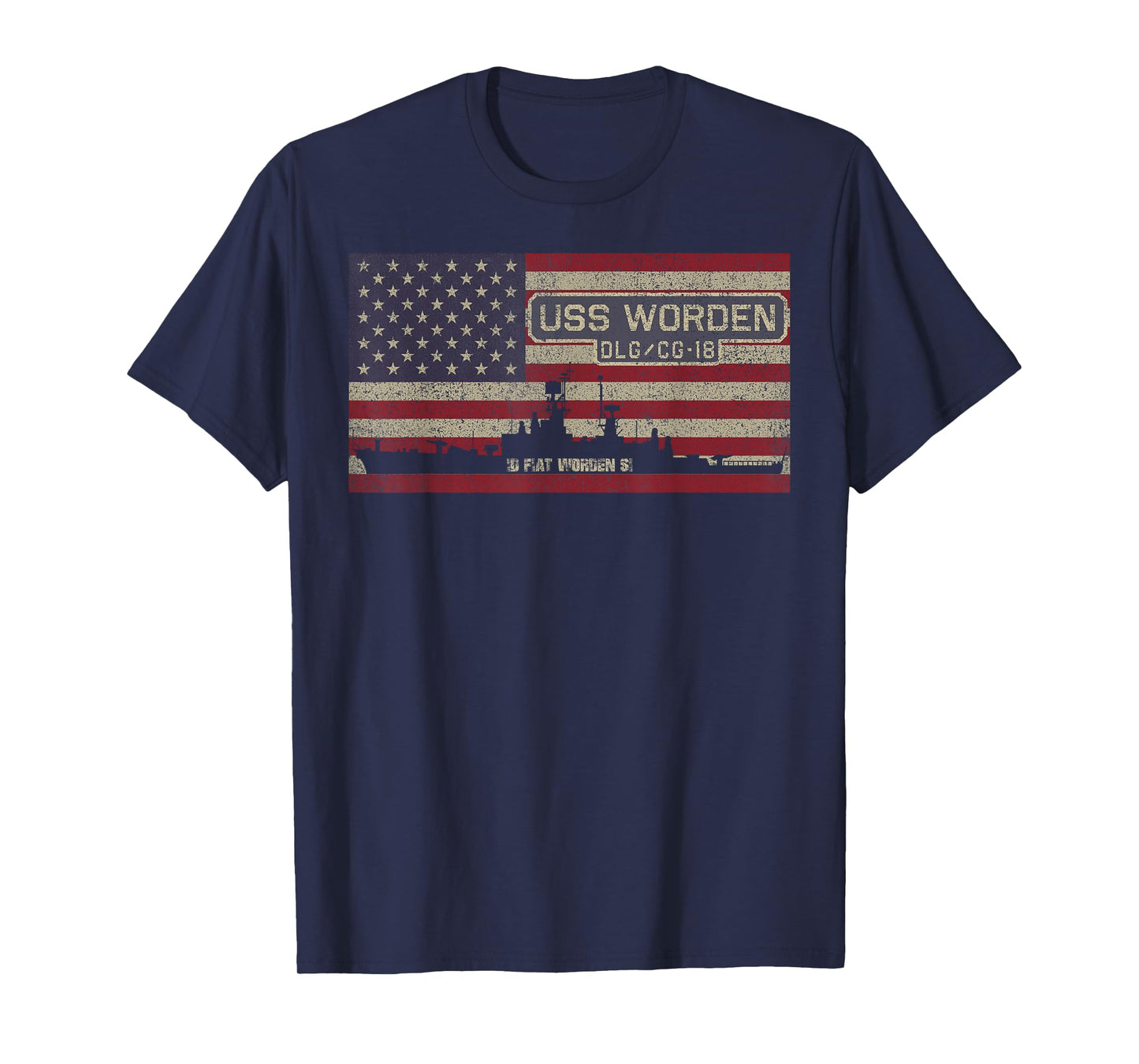 USS Worden DLG-18 Destroyer CG-18 Cruiser Ship American Flag T-Shirt