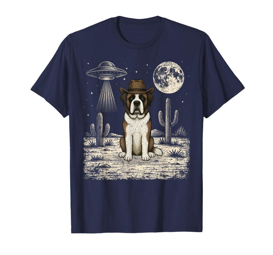 Funny Saint Bernard Cowboy Western Dog UFO T-Shirt
