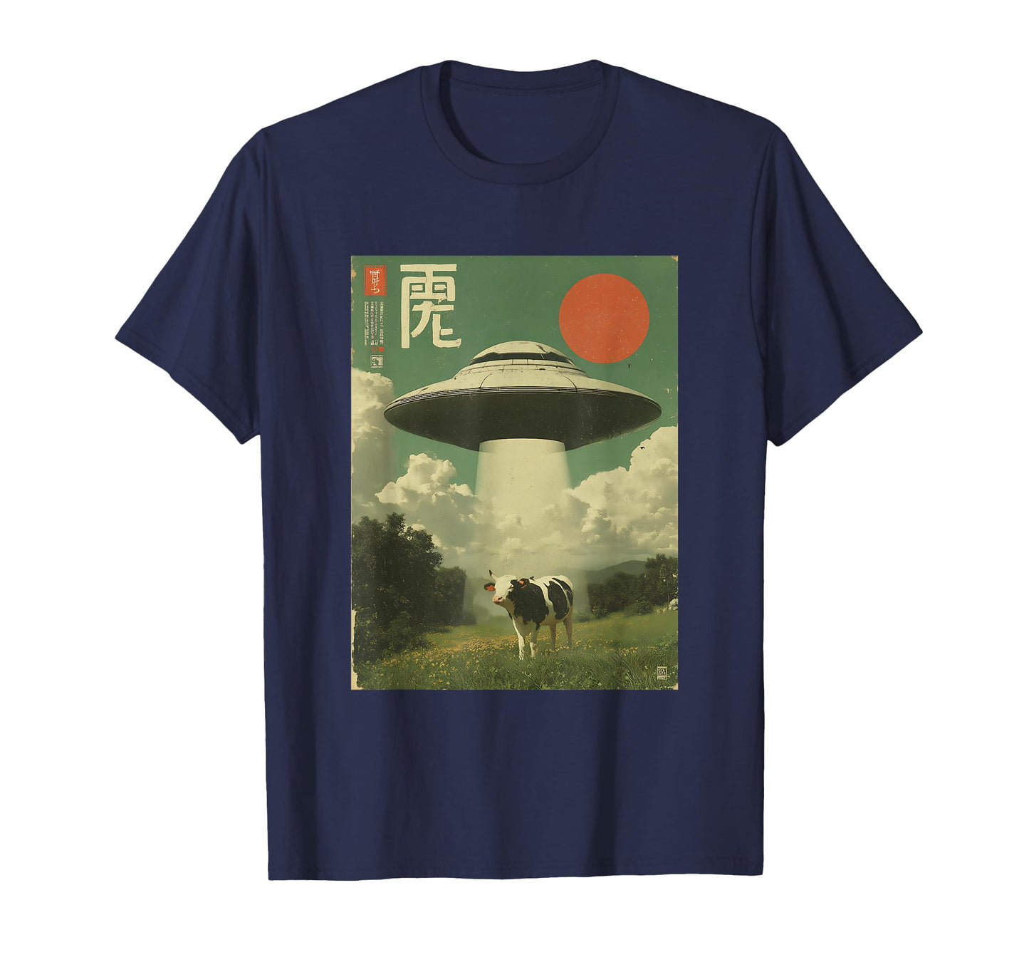 Funny Retro Vintage Japanese Cow Abduction Alien Spaceship T-Shirt