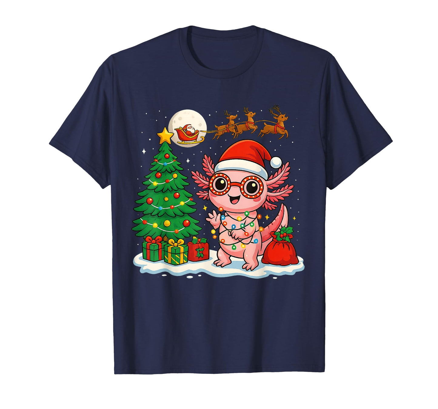 Axolotl Santa Hat Xmas Tree Lights Merry Christmas Axolotl T-Shirt