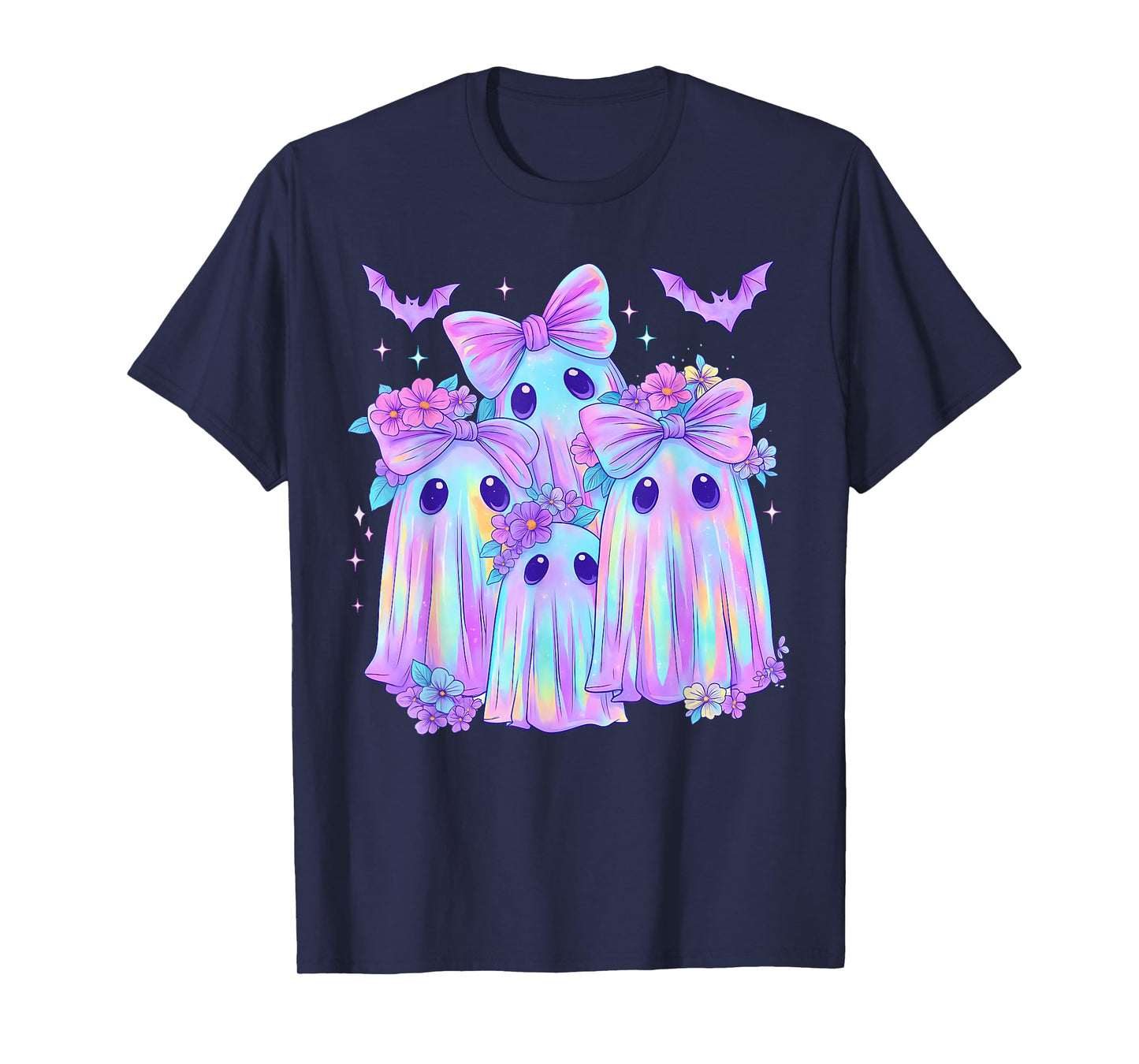 Tie Dye Galaxy Ghost Pumpkin Halloween Neon Ghost Girl Women T-Shirt