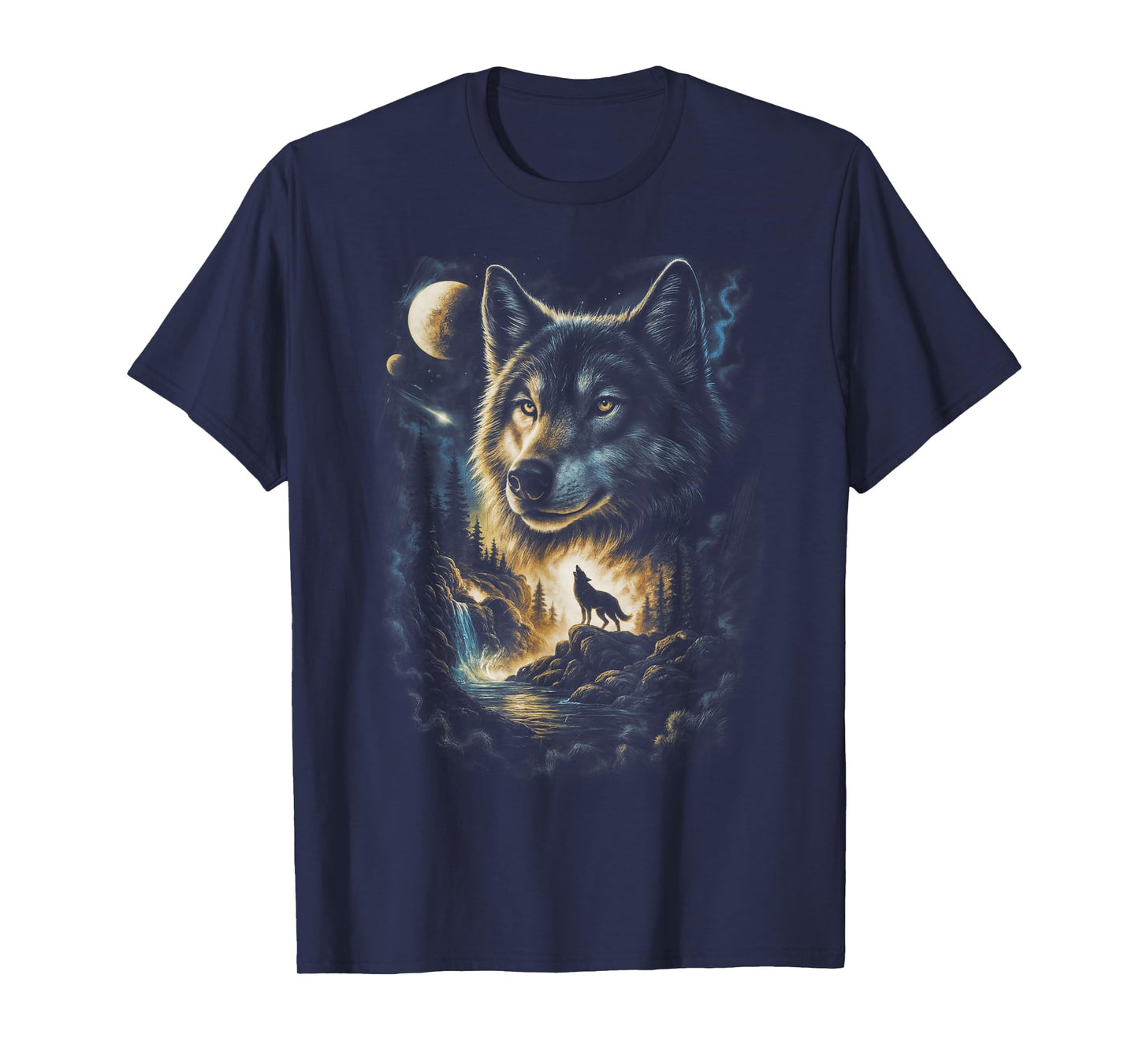 Wolf Howling Moon Forest Nature Wildlife Lovers Animal Men T-Shirt