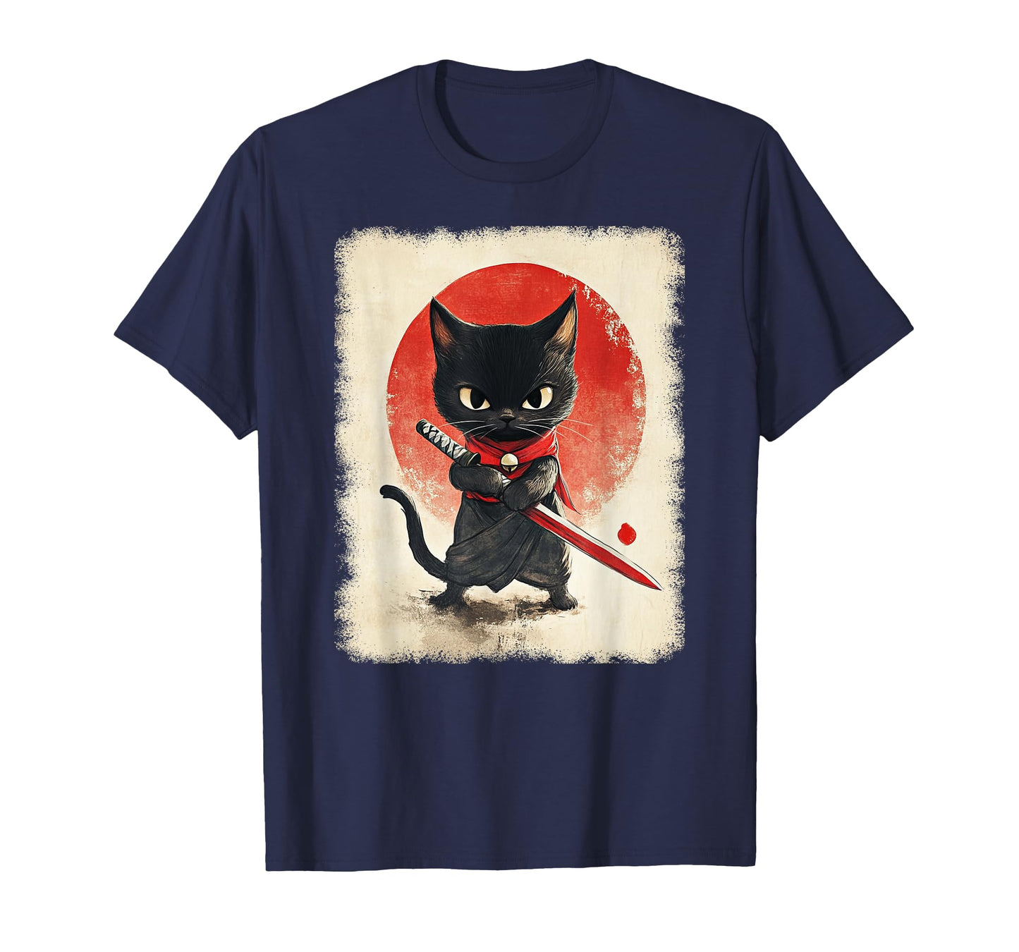 Japanese Samurai Kitten Kawaii Ninja Cat T-Shirt