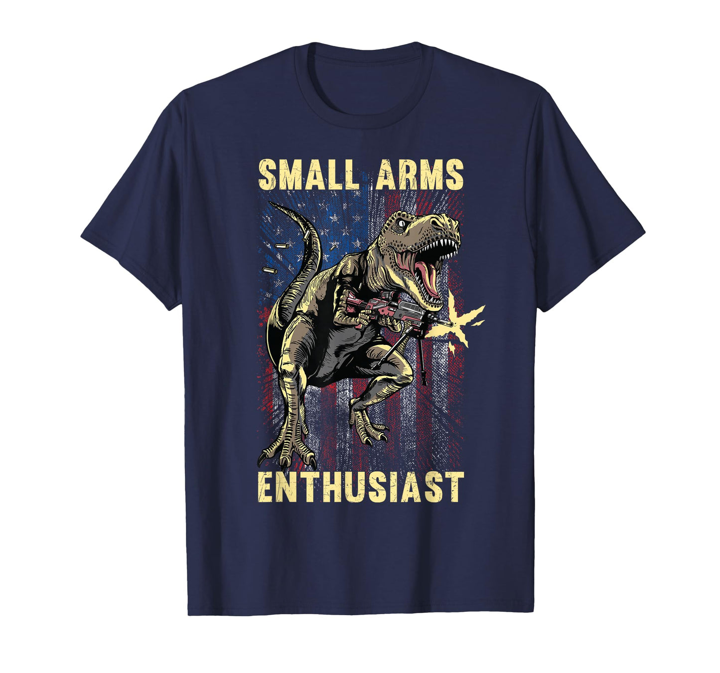Small Arms Enthusiast Funny T-rex With Machine Gun USA Flag T-Shirt