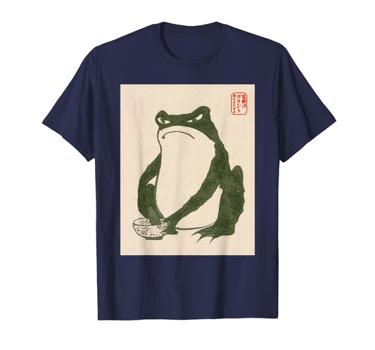 Grumpy Frog Japanese Art Print T-Shirt, Small, Black