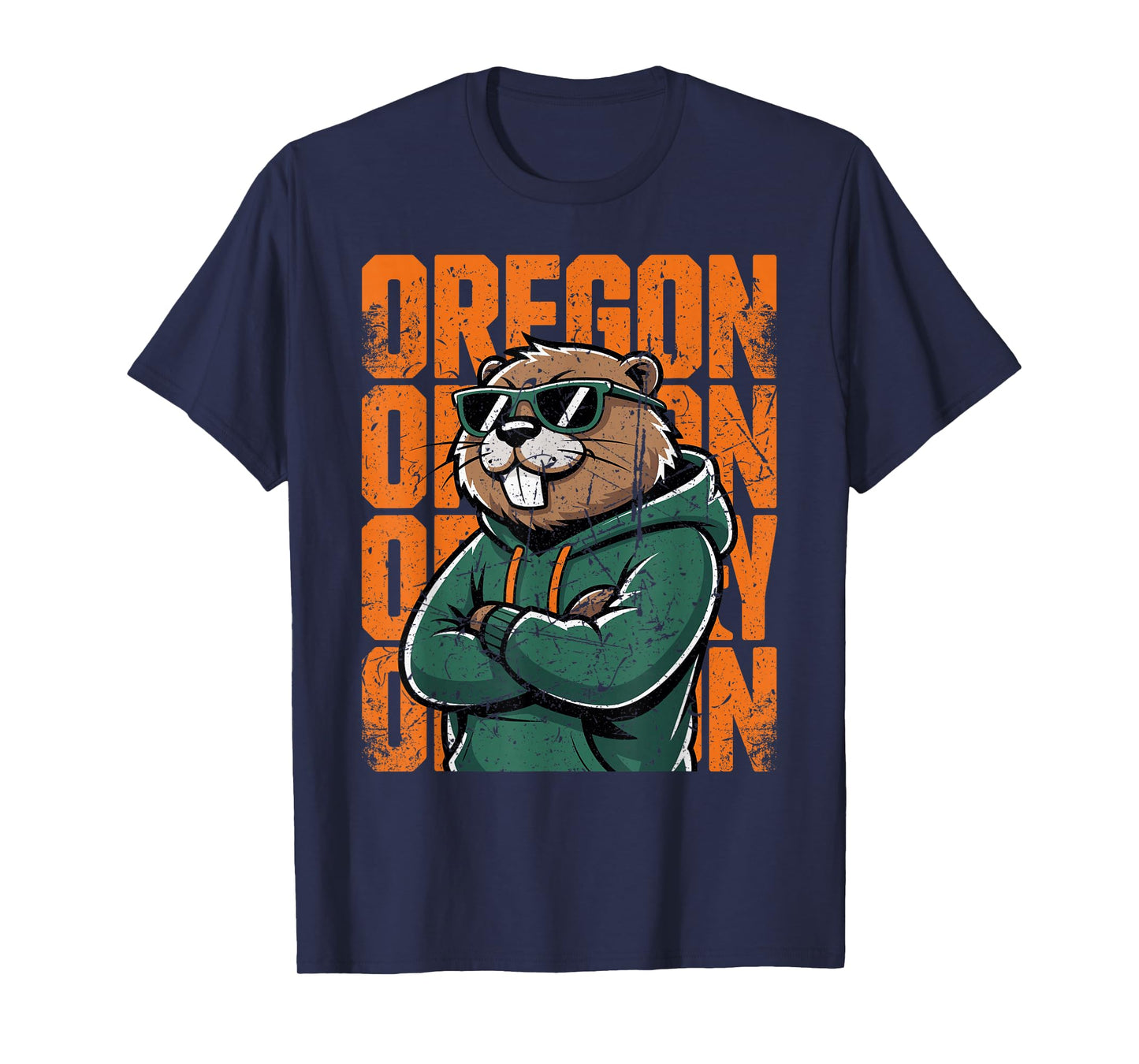 Retro Oregon Style Animal Beaver Graphic Cool Sunglasses T-Shirt