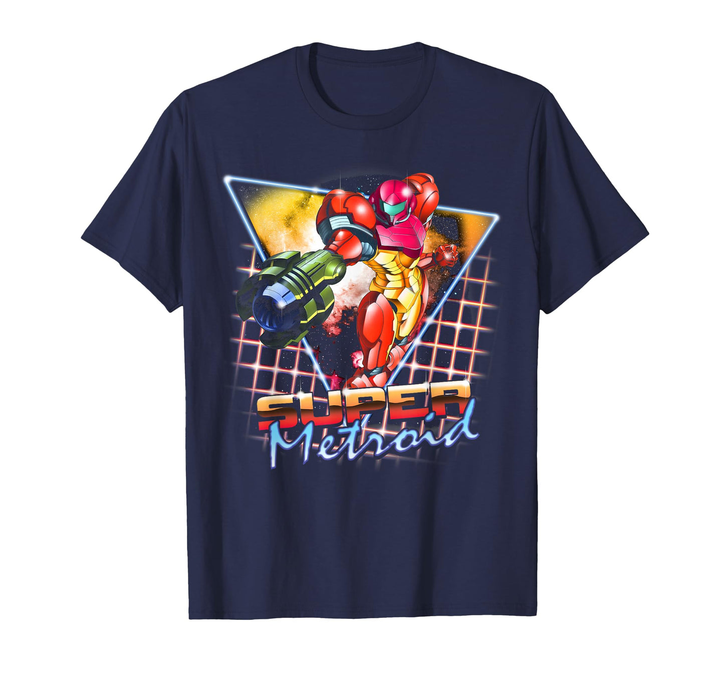 Nintendo Super Metroid Samus Grid Neon Chrome Poster T-Shirt
